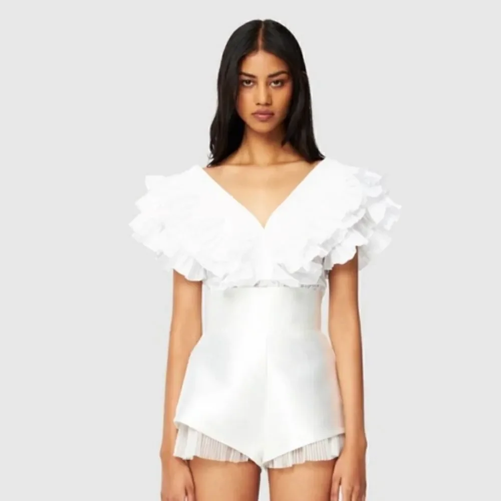 Par Violet V-neck Ruffle Peplum Top in White - Picture 11 of 13